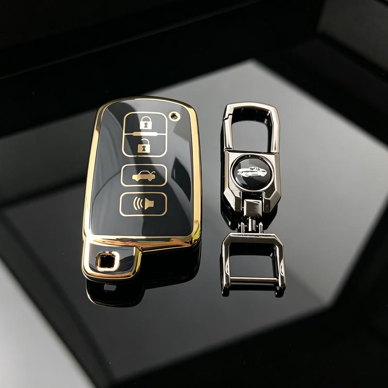 Gold Edged Tpu Fit For Toyota Camry Corolla Rav4 Highlander Avalon 4 Button Smart Auto Key Fob Cover Case Mount Key Ring Auto Accessories