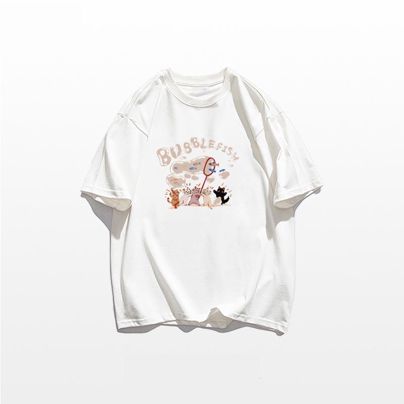 American cartoon cotton short-sleeved T-shirt women's summer new loose fat mm large size student half-sleeved top ins