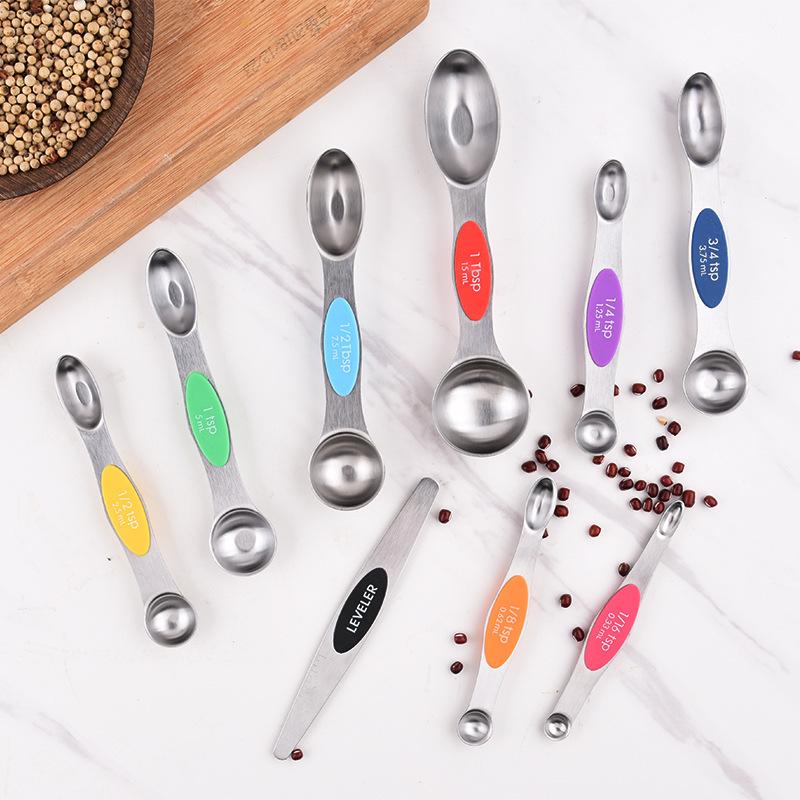 Magnetic Stainless Steel Double-Ended Measuring Spoon Set for Coffee, Baking, and Seasoning
