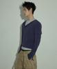 LANARCHIVE [0105] Layered Henley Neck Long Sleeve - Navy