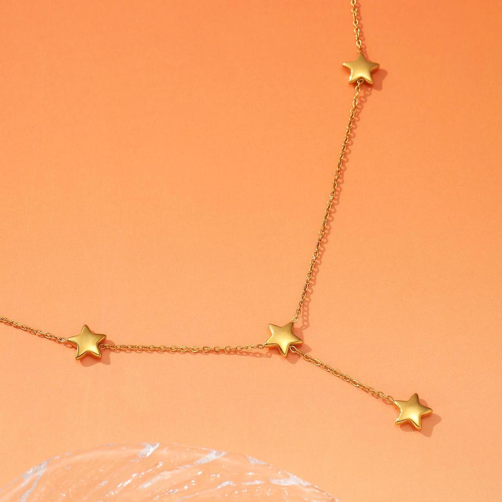 304L Stainless Steel Y-shaped Star Tassel Necklace for Women, Gold & Silver Clavicle Chain
