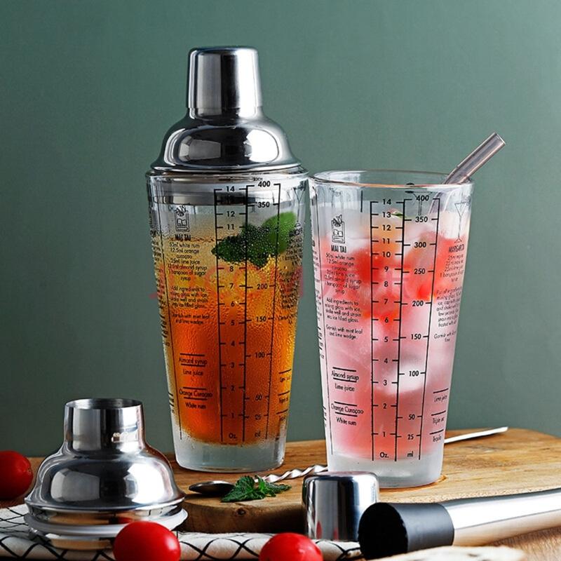Elegant 400ml Cocktails Mixing Set Shaker Set Including Large Shaker Stirrer and Measuring Cup for Parties