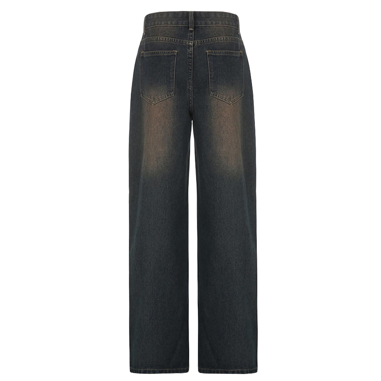 

Женские широкие джинсы 2023, осенняя модная тенденция, уличные свободные прямые брюки, потертые джинсовые брюки со средней посадкой в ​​стиле ретро XL синий