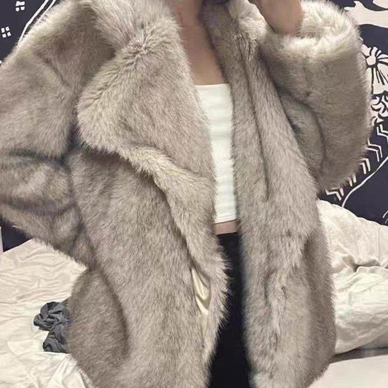 New Toka Imitation Fox Fur Coat Women's Medium and Long Temperament Large Lapel Loose Women's Coat
