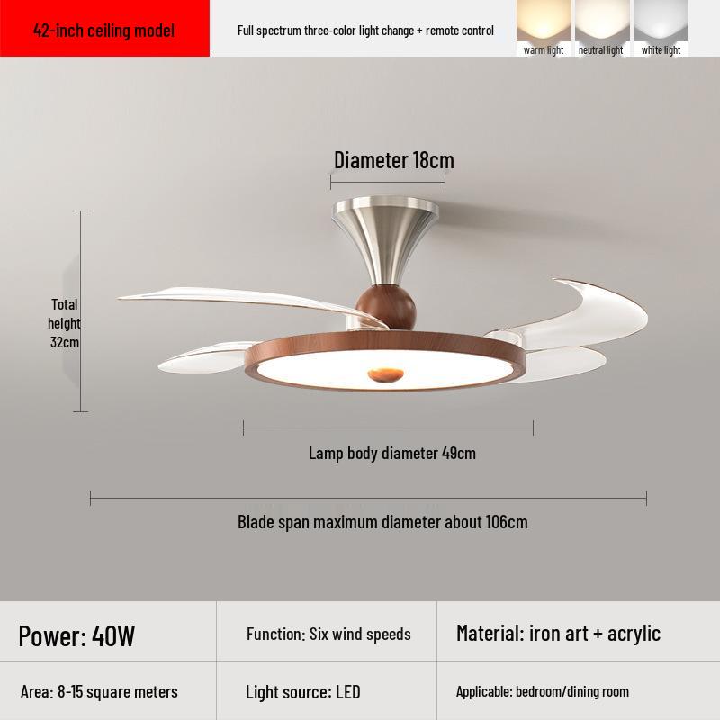 

Mid-Century Wabi-Sabi Walnut Ceiling Fan Light: Silent, Eye-Protecting, Wood Grain Design for Bedroom and Living Room. Full Spectrum Flush Mount 42-inch - 106CM