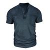 Men Black Washed Henley Neck Short Sleeve Chest Pocket Casual T Shirt
