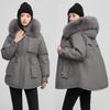 Women's Korean Style Loose Fit Winter Down Cotton Coat with Waist-Cinching and Thickened Velvet Lining