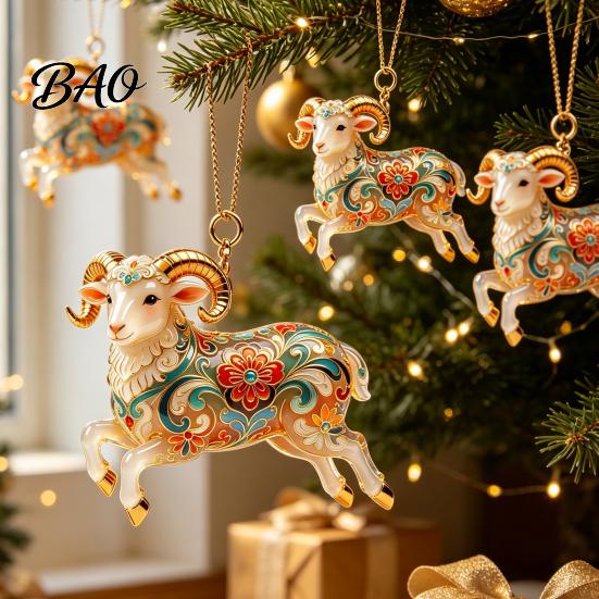 Christmas Tree Decor 2D Acrylic Goat Ornament, Farm Animal Car Rearview Mirror Collectible Charm, Auto Interior Hanging Pendant for Tree, Home Window