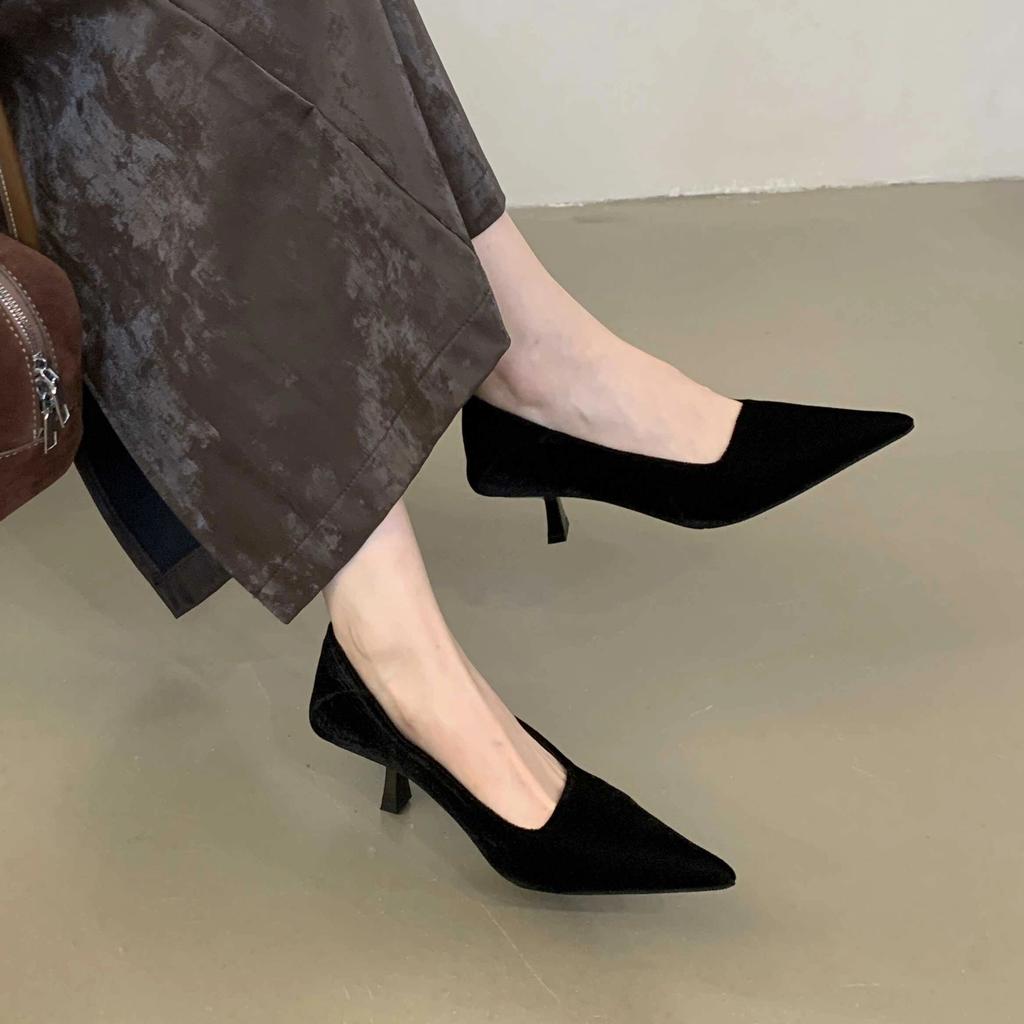 Fashion Bailamos Autumn Pointed Toe Women Sexy Shallow Slip On Velvet Pumps Shoes Fashion Thin High Heel Ladies Elegant Dress Boat Shoes