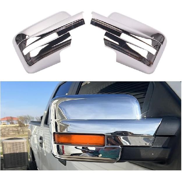 AUCERAMIC Chrome Plated Mirror Covers Caps Compatible With 2009-2014 Ford F150 2 Door 4 Door Side View Mirror Back Cover Cap Overlay