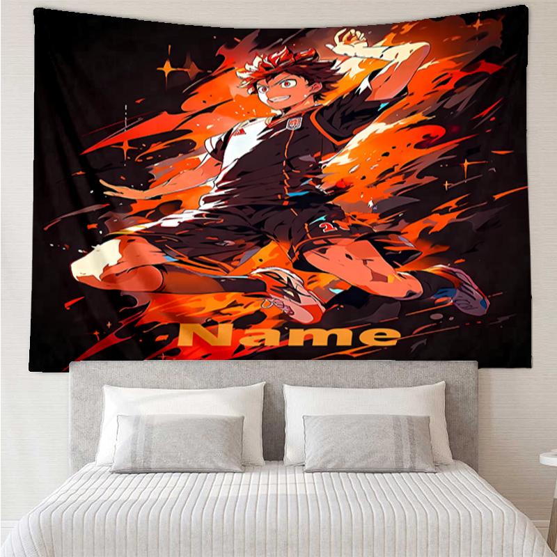Custom Name Haikyu Print Tapestry, Backdrop, Easy Setup, Ideal for Bedroom, Office & Living Room, with Aesthetic Wall Hanging Decor.