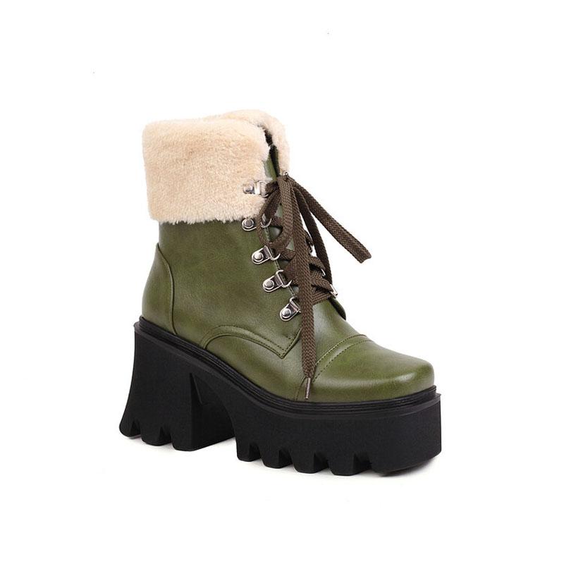 

Зимние ботильоны на платформе для женщин, модные короткие ботинки на шнуровке, женские теплые ботильоны на квадратном высоком каблуке, WSH4985 38
