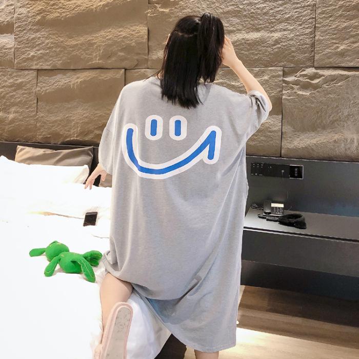 

2023 Influencer Style Plus Size Summer Casual Short-Sleeve Loose Nightgown Dress Large серый