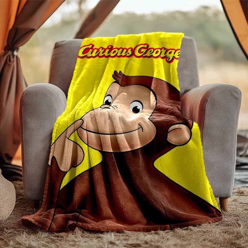 Curious George Flannel Blanket Soft Warm All-Season Throw, Design for Camping, Car Travel, Hiking Sofa, Bed, Office Perfect Gift for Parties