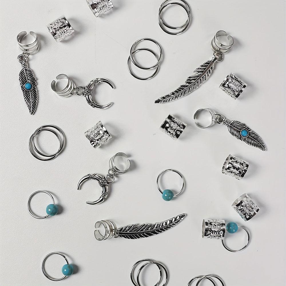 31pcs Turquoise Pendant Dreadlock Hair Beads Feather Hair Braid Rings For Women Hair Jewelry Locks for Braids Hair Accessories