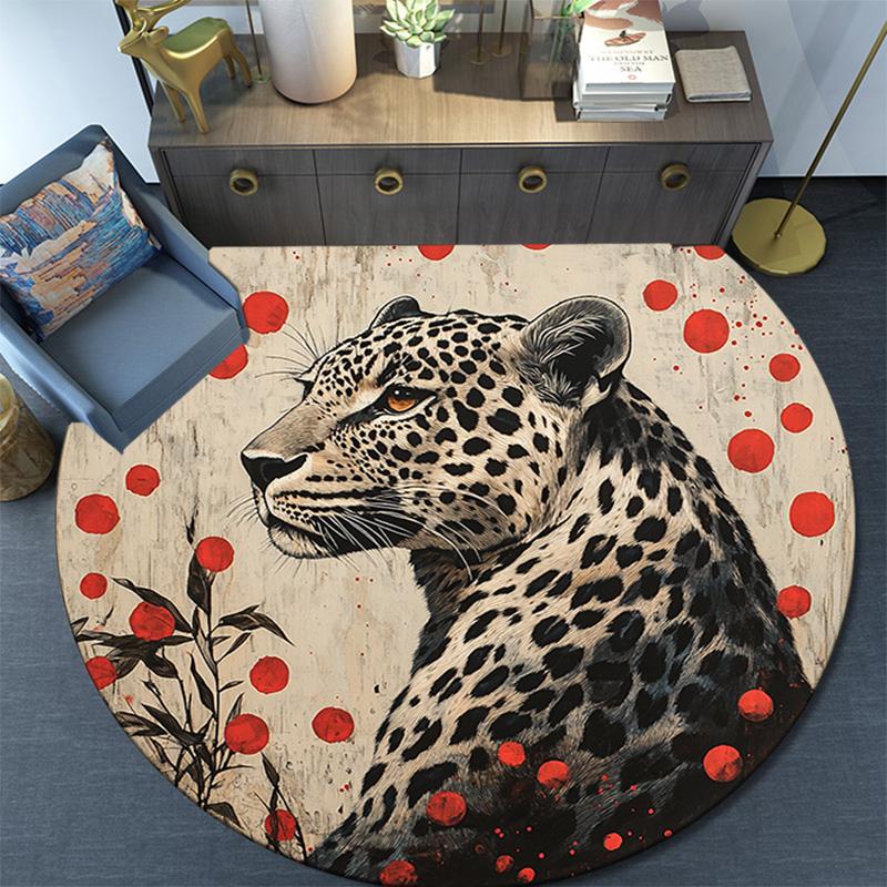 Runder Leoparden-Teppich, Teppich für Wohnzimmer, Schlafzimmer, Sofa, Spielzimmer-Dekor, Rutschfeste Fußmatte