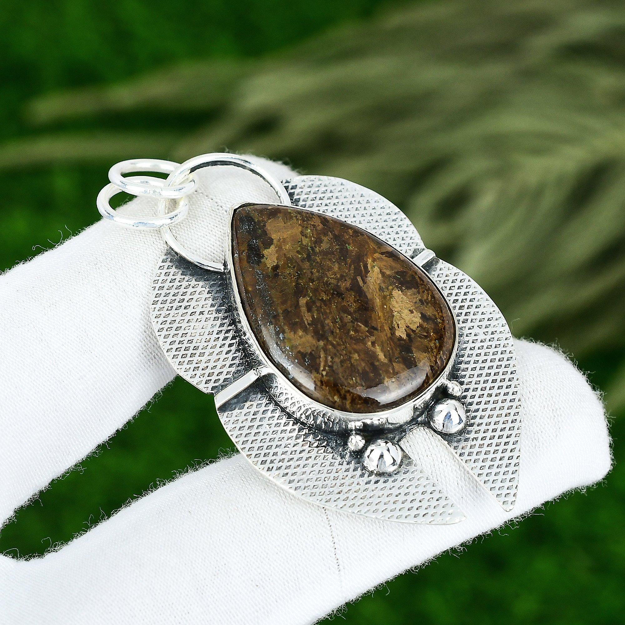 

Sterling Silver Pear Bronzite Gemstone Ethnic Mother Wedding New Pendant Jewelry