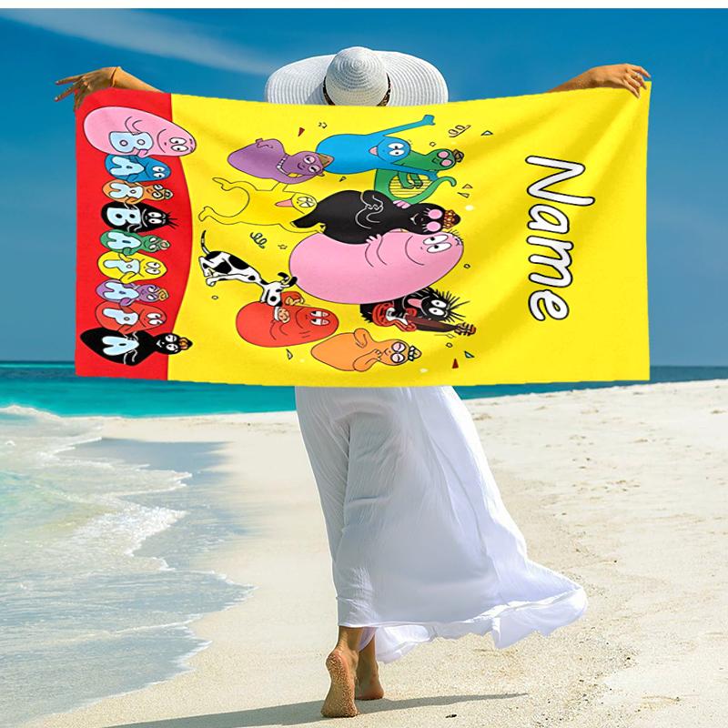 Personalized customized proof beach towel with Barbapapa pattern - soft, absorbent, quick-drying, perfect swimming, camping&bathing