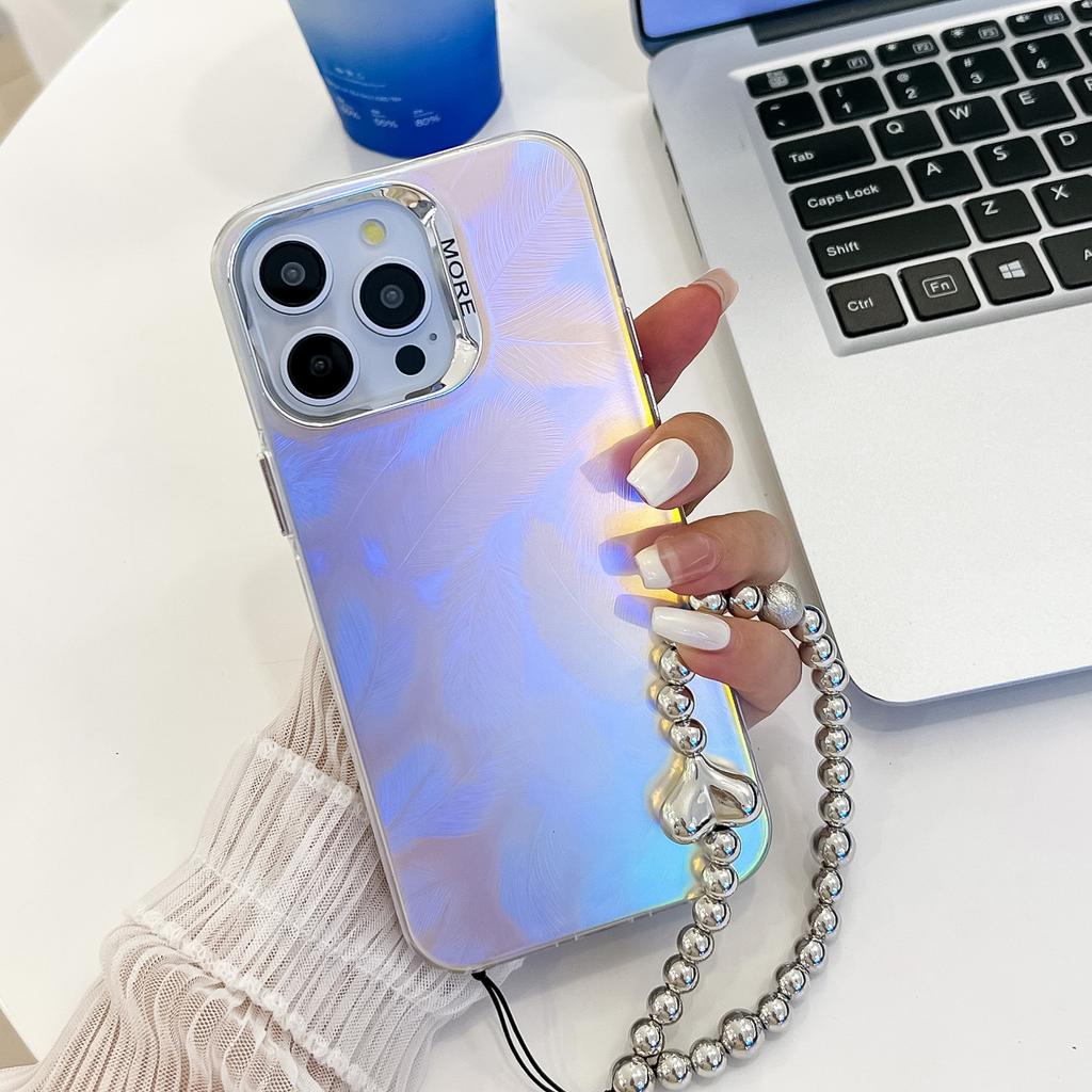 Summer Electroplating Laser for Apple 16E Phone Case for IPhone 15promax with Pearl Bracelet Colorful Case