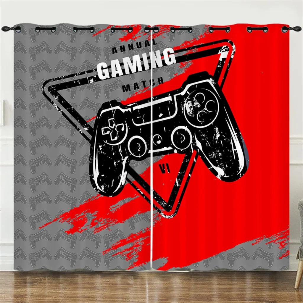 Gamepad Gamer Hand Game Elements Curtains Hippie Room Decoration Bedroom Living Room Sunshade Curtains 2 Panels Cortinas
