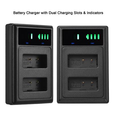 LP E17 Akkuladegerät mit LED-Anzeigen + 2 LP E17 Akkus 7,4 V 1500 mAh mit USB-Ladekabel (Ersatz für)