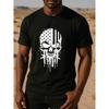 European Sizes Men's Printed Short-sleeved Shirt with a Split Star-Spangled Skull Design, Medium Elasticity and Fashionable Style