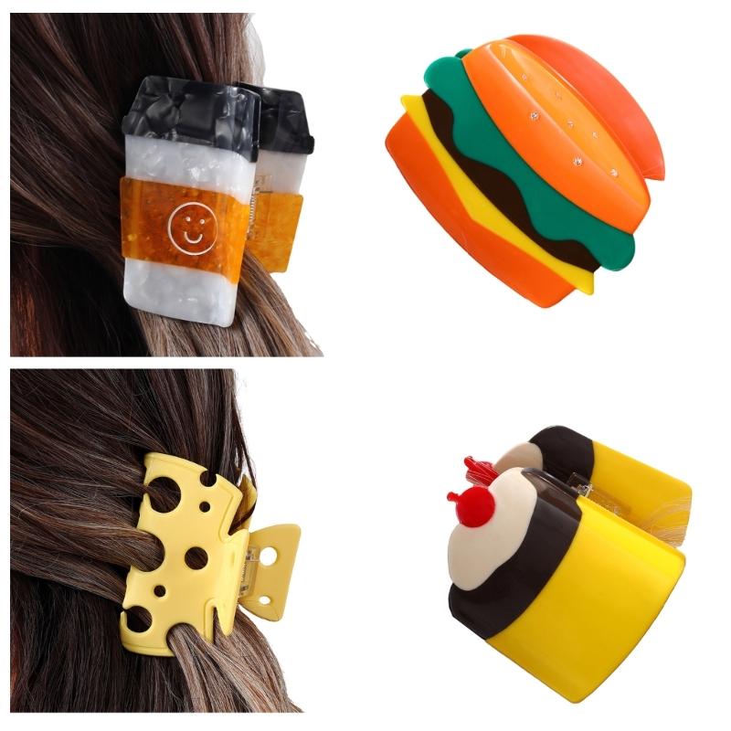Hamburger Shape Claw Clips Cute Cartoon Food Hair Jaw Clip Acetate Strong Hold Barrettes Thick Thin Hair Styling Tool
