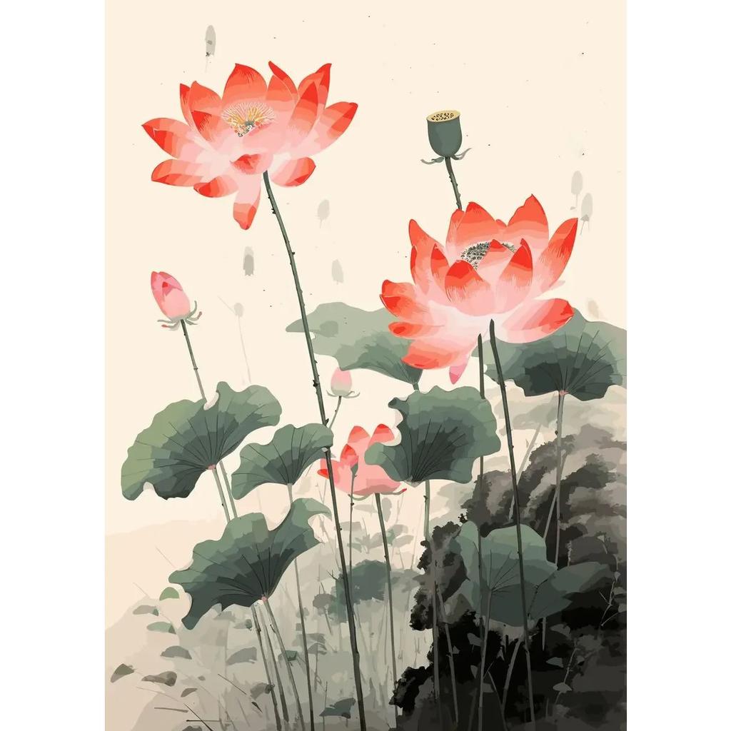 Traditonal Chinese Style Lotus Flower Lotus Leaf Posters Canvas Painting and Prints Wall Art Picture for Living Room Home Decor