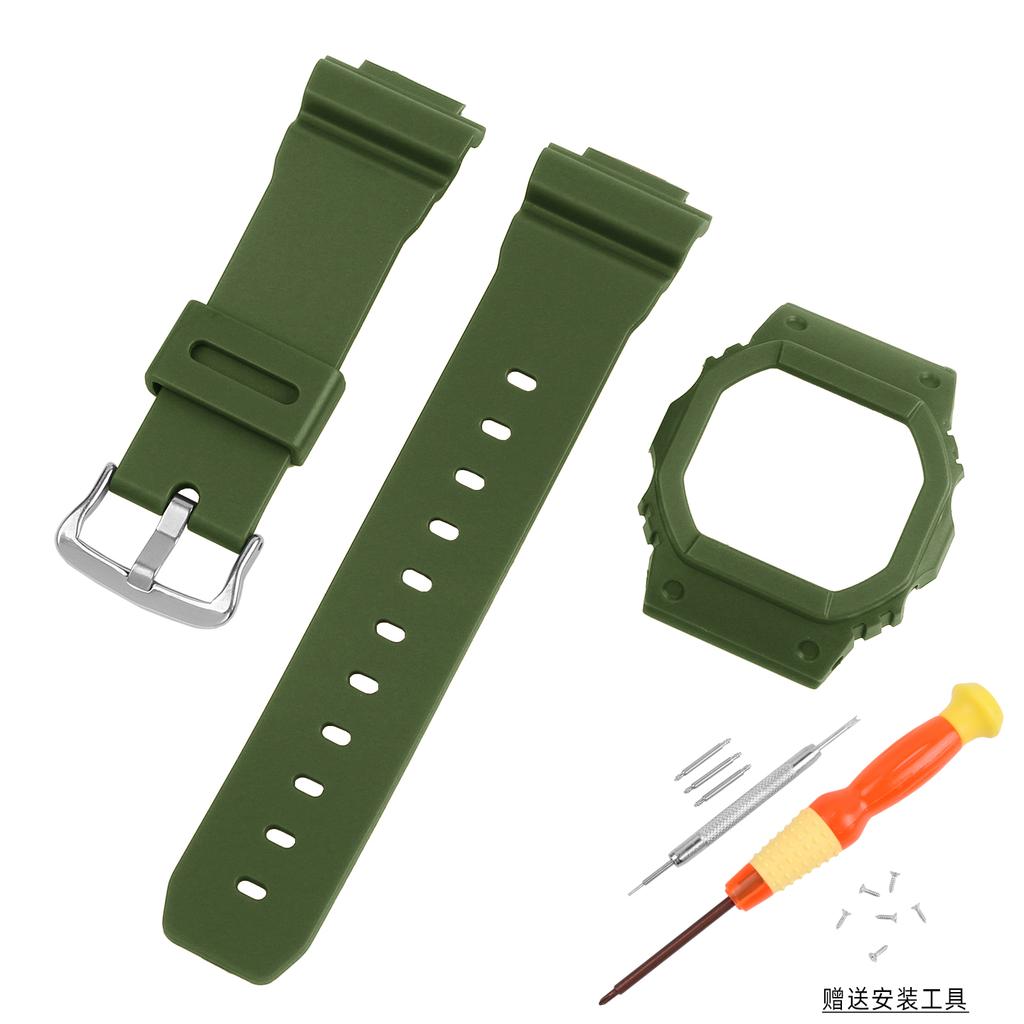 Rubber Strap + Protective Bezel Case for Casio G-Shock DW-5600/GW-M5610/GW-B5600 | Men's Watch Band  | Shock Resistant Bracelet