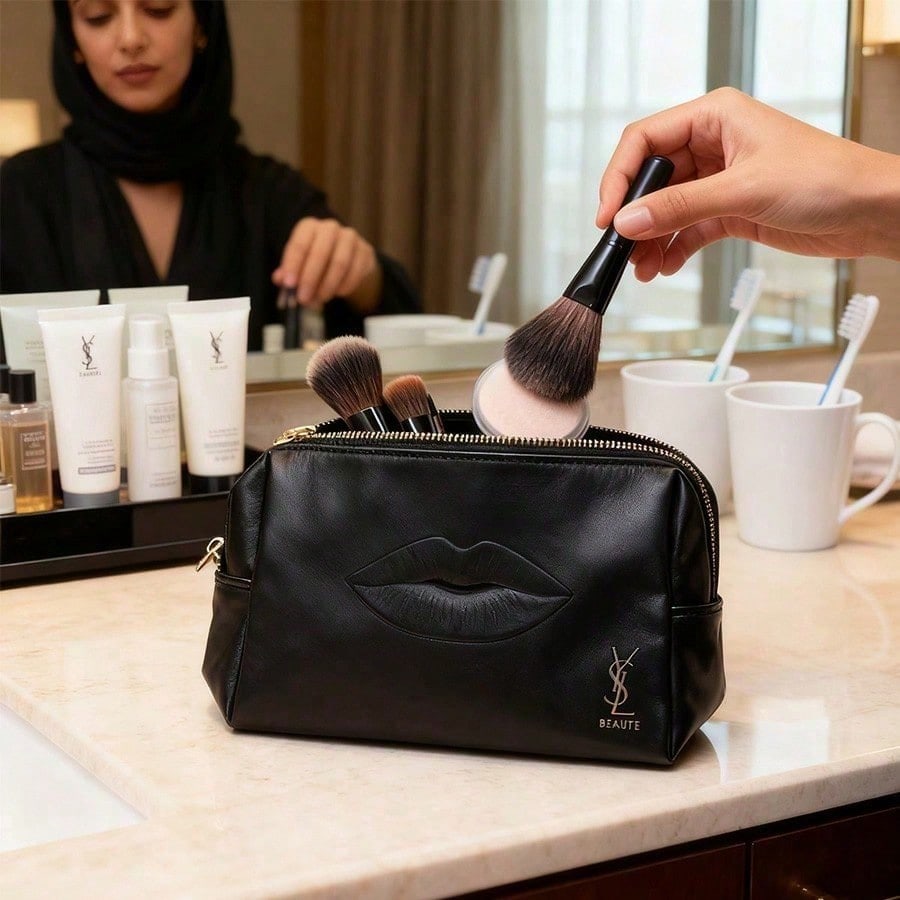 Косметичка YSL - Дорожная компактная сумка для умывания - Большая вместимость - Портативная - Черная - 14 * 11 * 4.5 см чёрный