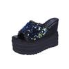 Women's Fashion Platform Slippers Designer Wedge Sandals Elegant Sequins Summer Party Shoes