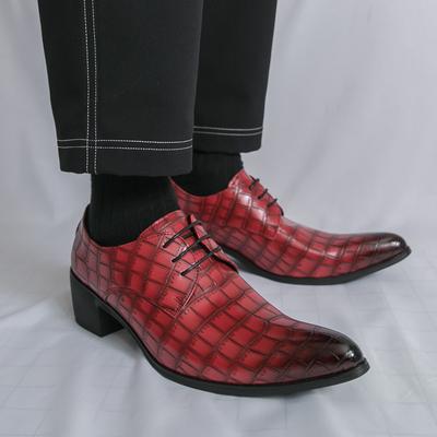 Men's High Heels Heightened Embossed Pointed Leather Shoes Men's Spring and Autumn New Lace-up Casual Shoes Business Dress Small Leather Shoes