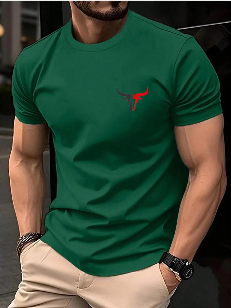 Sommar Unisex 100% Bomull Casual Lös Stor Storlek Tjurnacke Mönster Tryckt Sport Bekväm Rund Hals Kortärmad T-shirt Topp