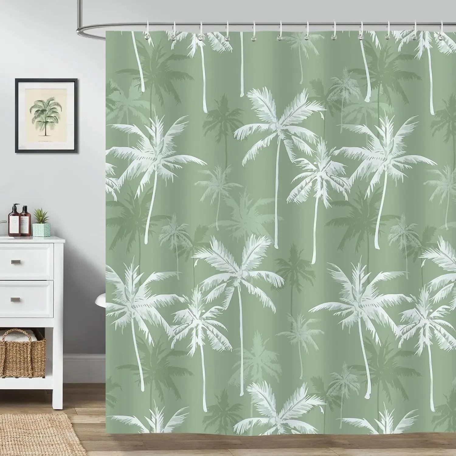 

Hawaii Tropical Beach Palm Trees Shower Curtain Bohemian Bathroom Decorative Waterproof Shower Curtain W90XH180cm