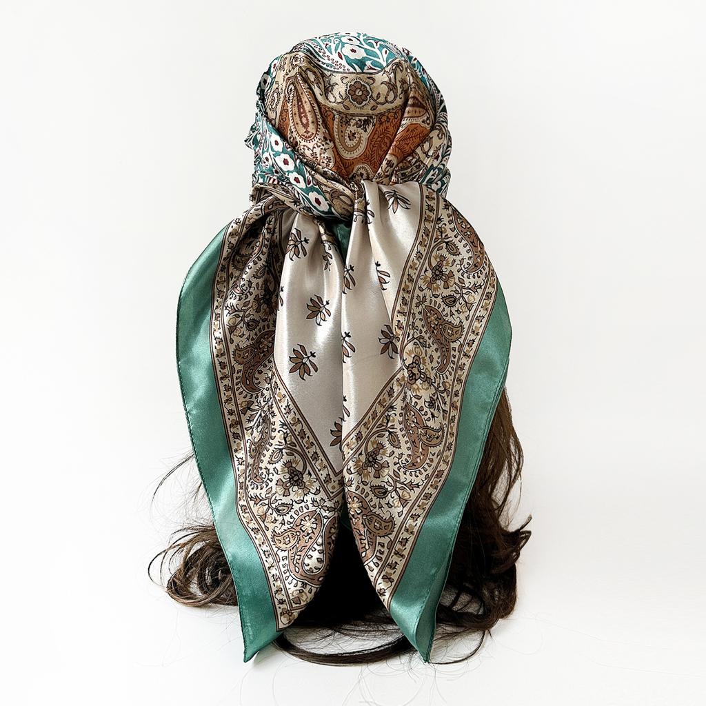 90cm Satin Scarf with Paisley Print - Classic Square Scarf/shawl for Women