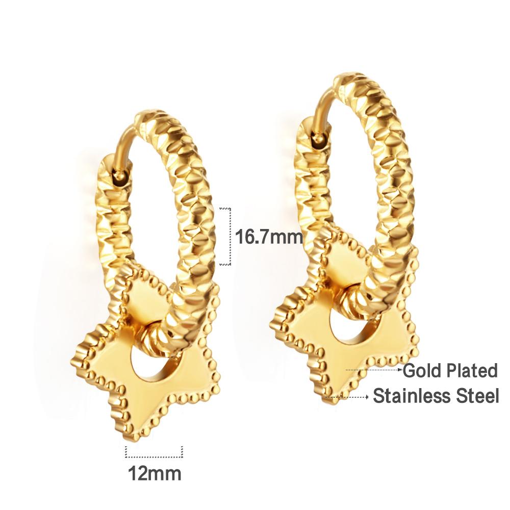 Heart Pendant Huggie Earrings for Women Girls Gold Plated Stainless Steel Hoops with Charm Drop Earrings Korea Jewelry