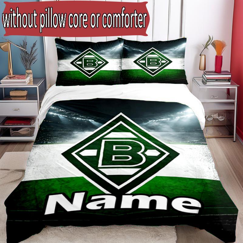 3pcs Duvet Cover Set (1*Duvet Cover + 2*Pillowcase, Without Core), Custom Name Borussia Monchengladbach Pattern Bedding Set, Home Bedroom Decor Gift