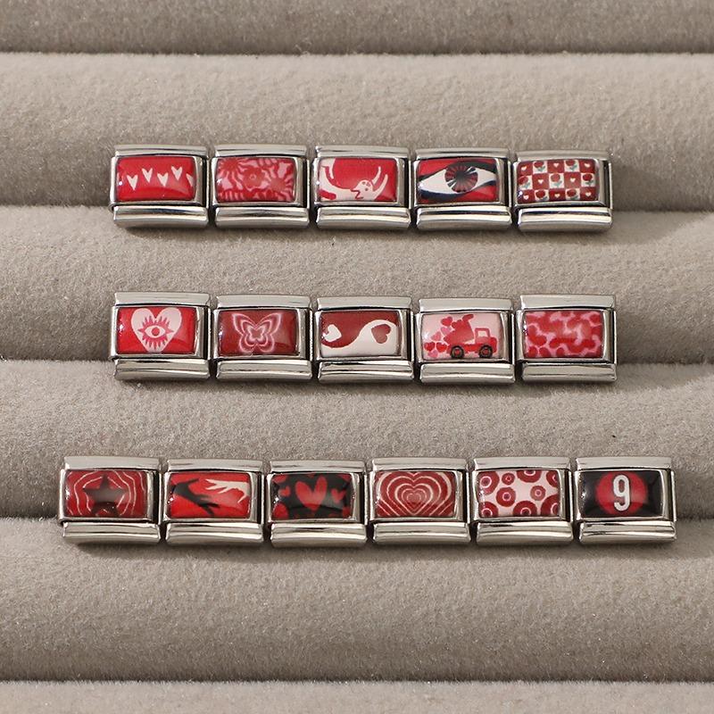 Modisches Personalisierbares DIY Rote Farbe Italienisches Charm-Armband Blume Katze Auto Herz Ziffer 9 Perle 9mm Armband Edelstahl Schmuck