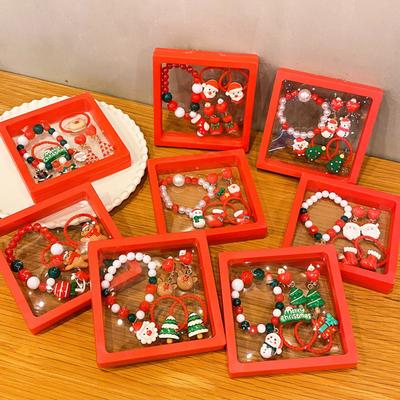 Set da 5 Pezzi Braccialetto Orecchini di Natale Kit Fatto a Mano Bambini Braccialetto con Perline Colorate Ciondolo Babbo Natale Renna Albero Gioielli Regalo Festivo