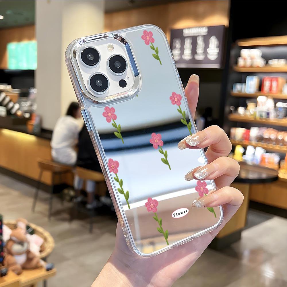 ins wind simple flower suitable for iphone17 mirror mobile phone case apple 16pro makeup mirror 12 women's 13