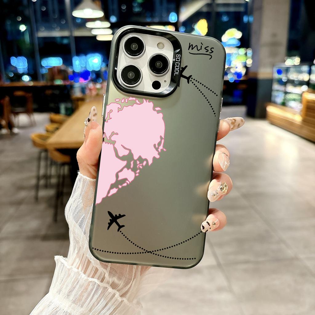 Color Phone Case For iPhone 17 16E 16 11 15 14 Pro MAX 12 13 MINI 7 8 Plus XR SE Silver Cover Planes World Map Travel Love Heart