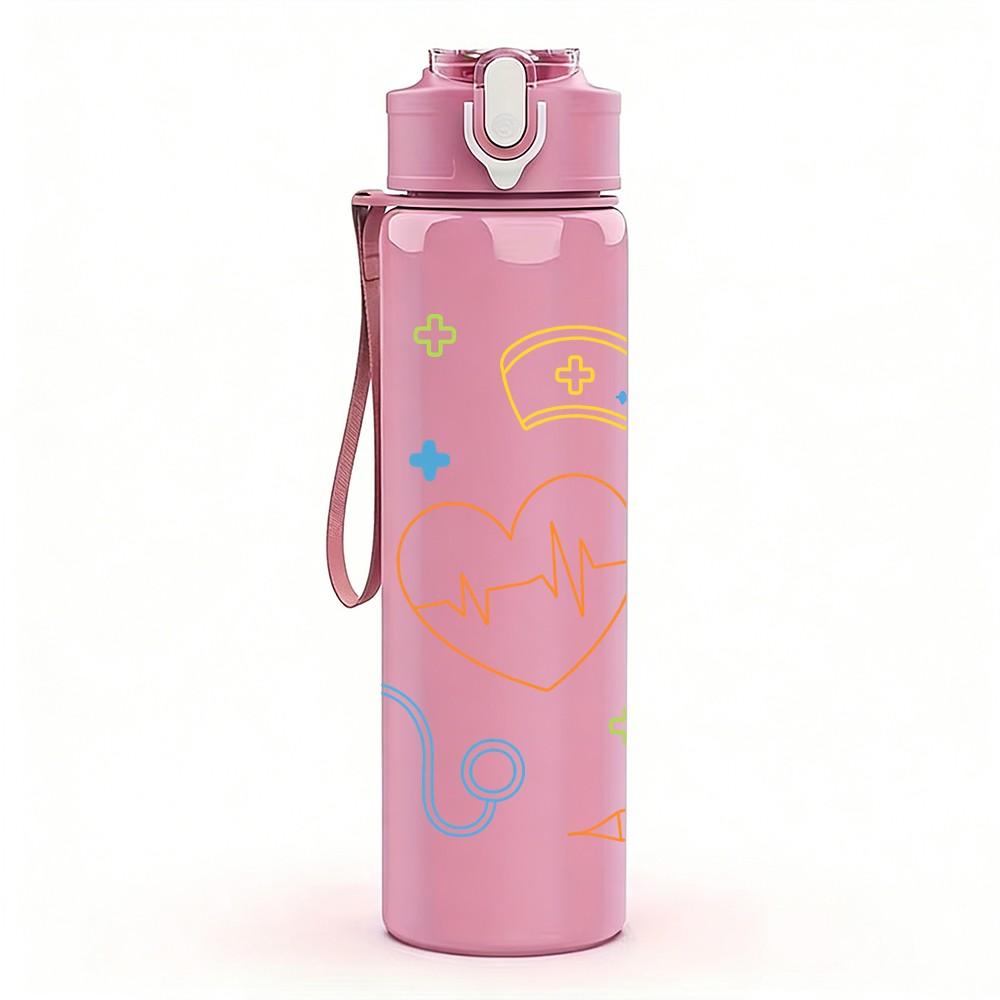 1PC Scribble Doodle Line Abstract Pattern 750ml Color Plastic Sports Water Bottle Leakproof Flip Straw Lid Suitable for Sports Office Home Use