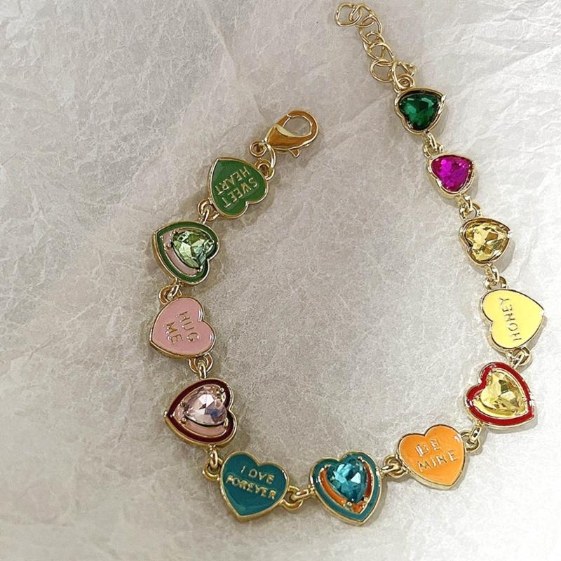 Bunte Strasssteine Liebesherz Armbänder Mode Armreif Trendige Y2k Ästhetik Handgelenk Schmuck Geschenk für Frauen Mädchen