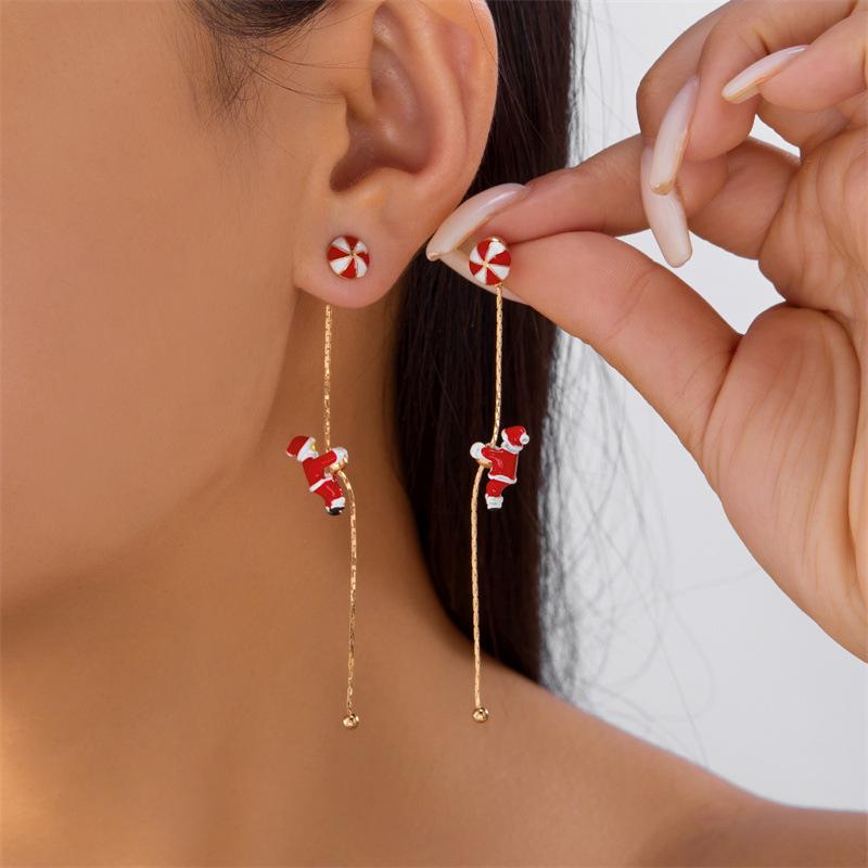Santa Claus Asymmetrical Tassel Stud Earrings