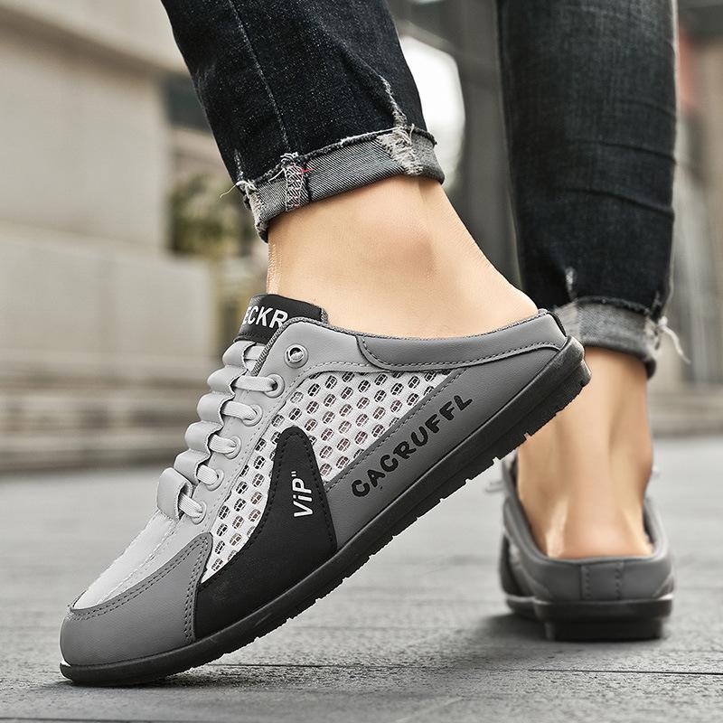2025 autumn new breathable hole shoes men's bag head slippers mesh shoes Korean version casual half-drag men's shoes