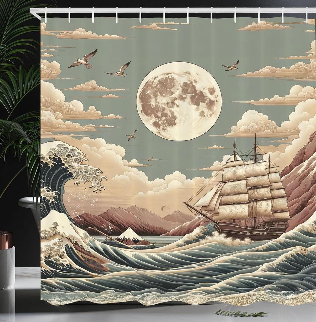 Nautical Shower Curtain, Funny Surreal Image of a Grey Cat Diving in The Deep Ocean Colorful Reef, Cloth Fabric Bathroom Decor