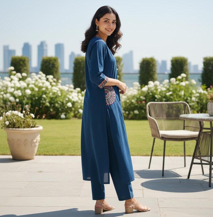 Indian Party Wear Top Tunic Kurta Pant Set Women Designer Cotton Ethnic Wear Kurti Dress