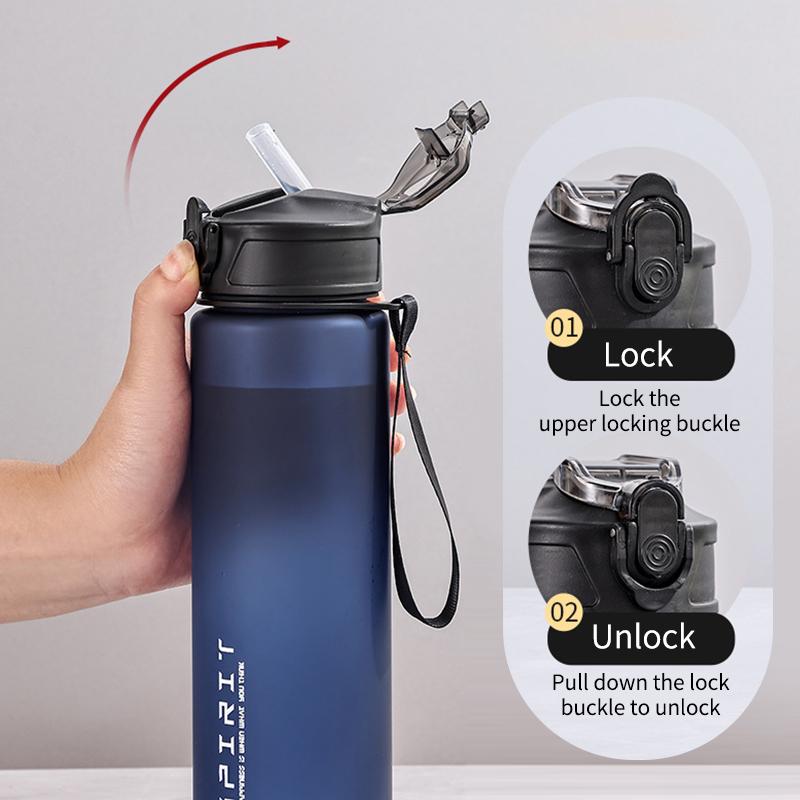 750Ml Large Capacity Sports Water Bottle Gradient Color Plastic Cup Drink Items Outdoor Beach Travel Portable Gym Fitness Jugs