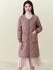 Women's Quilted Long Cotton Coat with Fur-Trimmed Sleeves 2401
