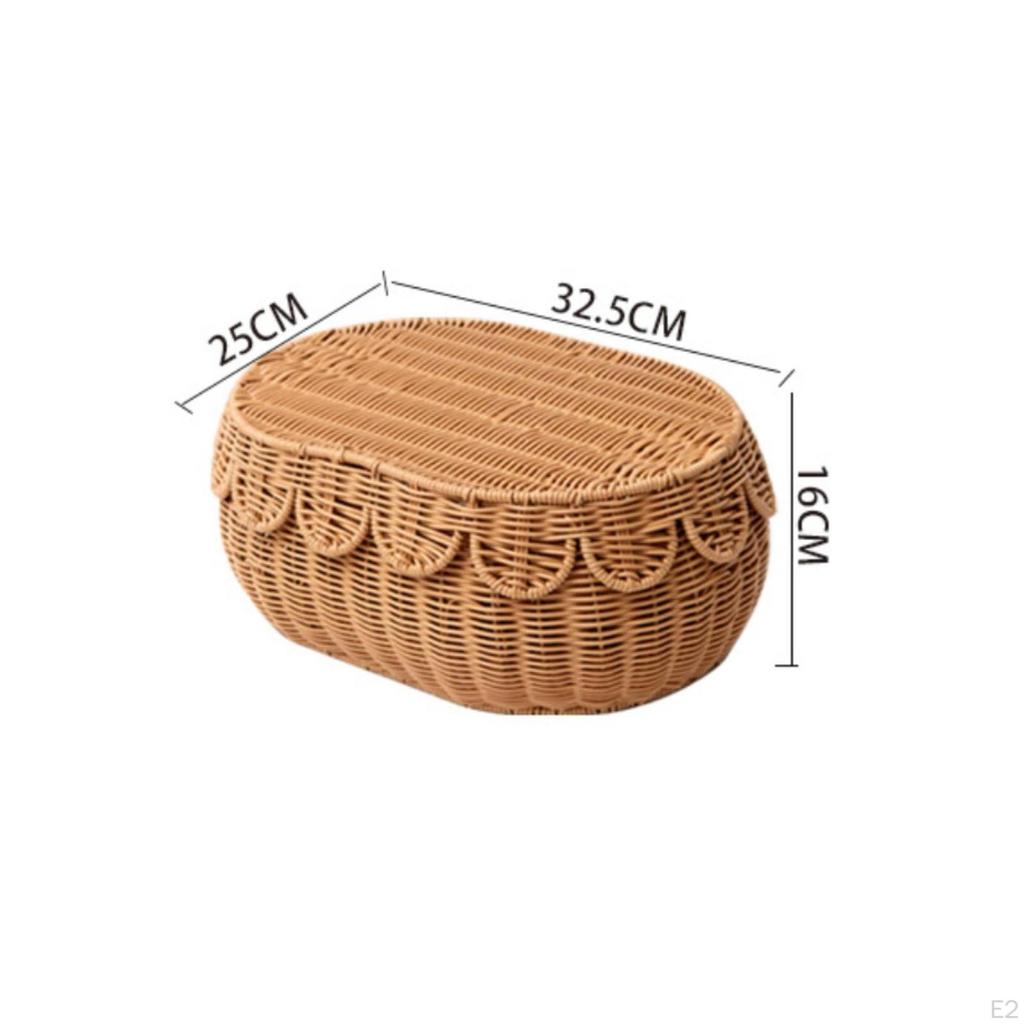 Rattan Box with Lid LowProfile Woven for Dresser, Vanity, Washroom L